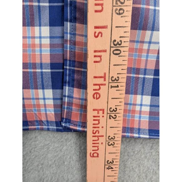 IZOD Shirt Mens 2XL Blue Orange Plaid Short Sleeve Button Down Stretch Pocket - Picture 5 of 10